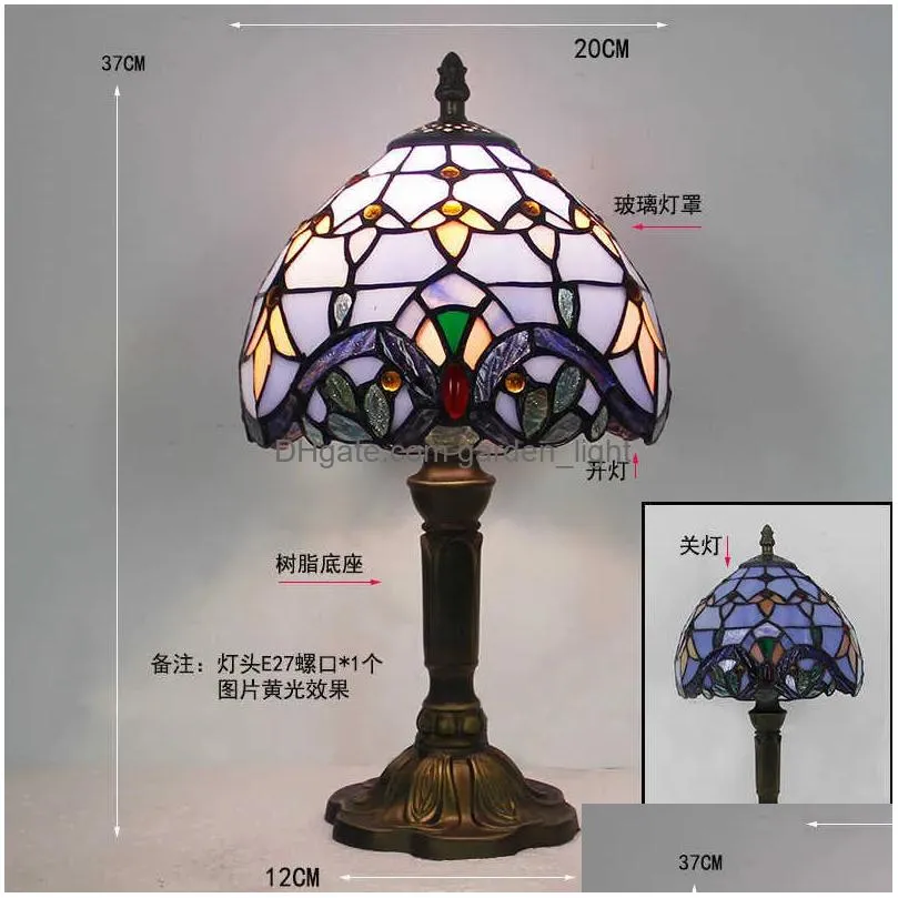 s tiffany color glass shade resin base retro mediterranean style table lamp bedroom dining room art desk light 1229