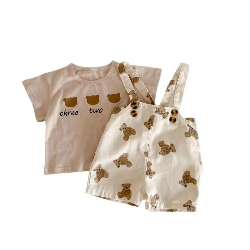 clothing sets summer short sleeve baby clothes set printed bear infant overalls suit boy cartoon t-shirt girl outfitsclothing