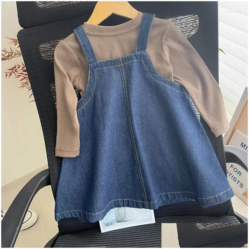 girl dresses korean style autumn baby girls blue sleeveless a-line button denim with pockets kids outwear