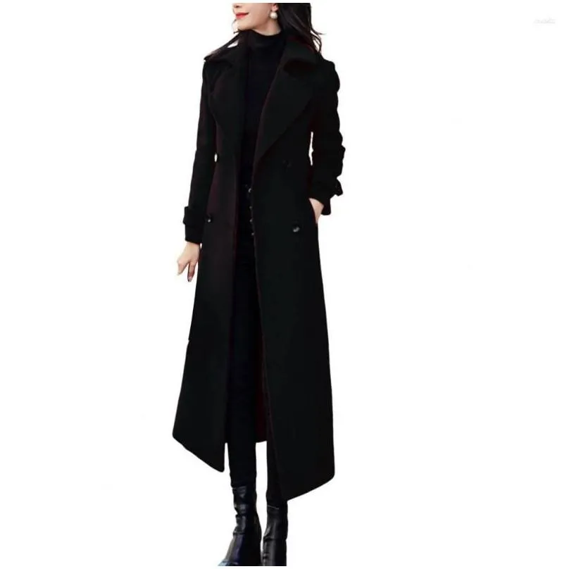 Women`S Trench Coats Womens Trench Coats Thermal Winter Overcoat Business Mid-Calf Length Jacket Formal Wool Blends Double-Breasted Co Dhgcv