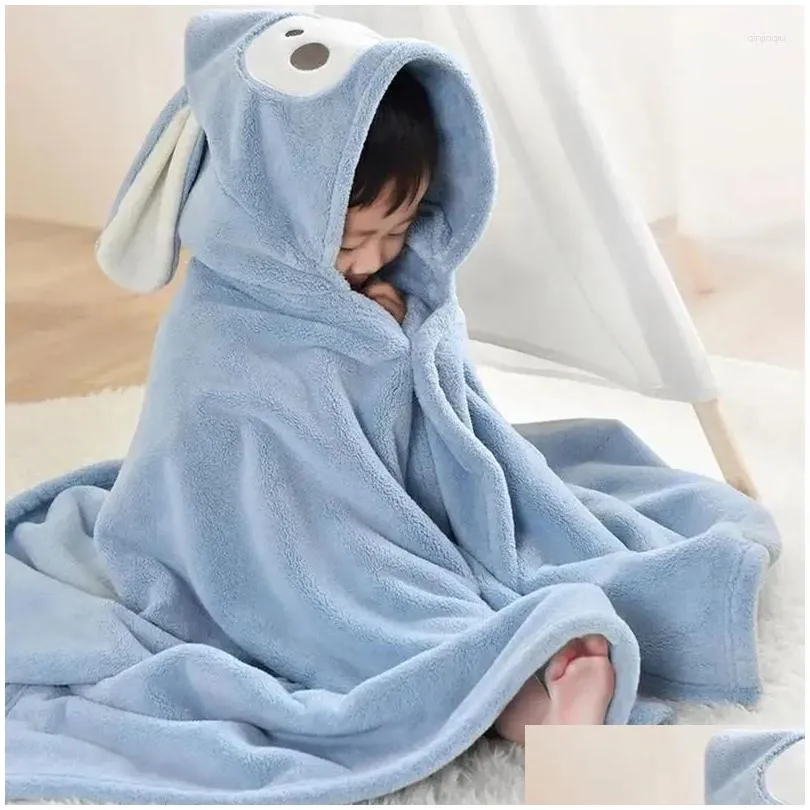 jackets children`s cute cartoon hooded beach bath towel soft coral velvet fleece blanket animal born bathrobe quilt washcloth