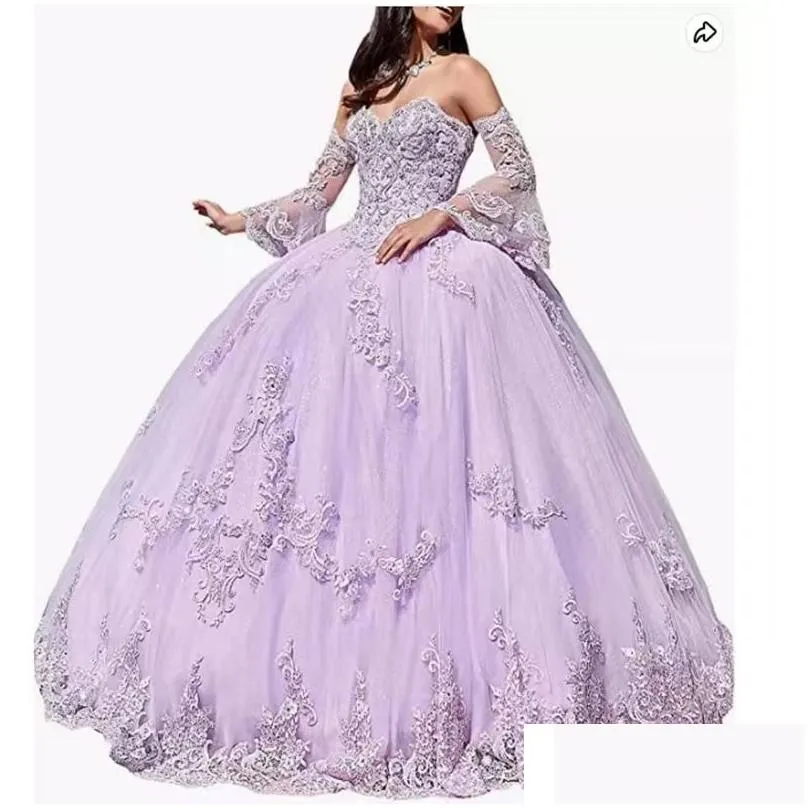 Urban Sexy Dresses Party Dresses Lavender Off The Shoder Quinceanera 2023 Ball Gown Tle 15 Anos Fluffy Sweet 18 Vestidos Elegant Prom Dhum7