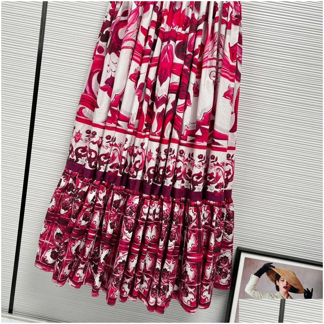 fancy dress european luxury designer dress spring/summer new pink ceramic glaze suspender dress