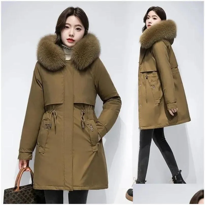 women`s trench coats puffer jacket women warm clothes down female 2024 winter fur lining hooded parkas thick snow wear