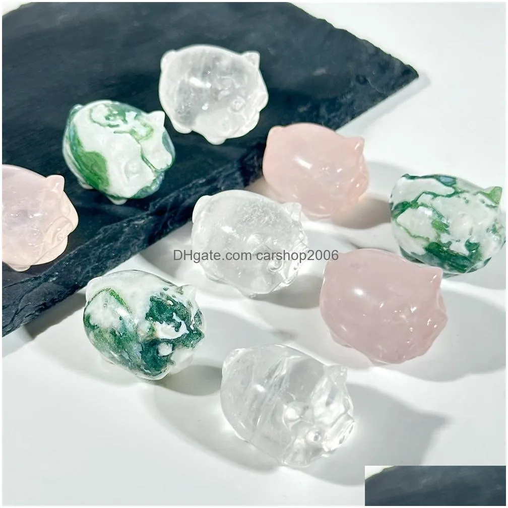 arts and crafts natural crystal stone ornaments carved animalia pig reiki healing quartz mineral tumbled gemstones hand home decorat