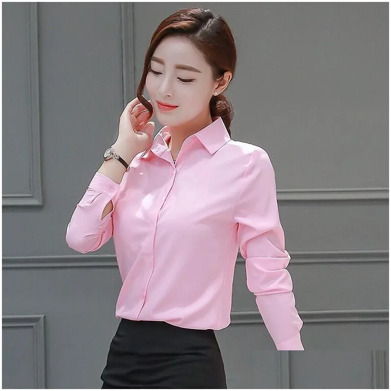 Women`S Blouses & Shirts Womens Blouses Cotton Tops And Casual Long Sleeve Ladies Shirts Pink/White Blusas Plus Size Xxxl/5Xl Blusa F Dhdpj