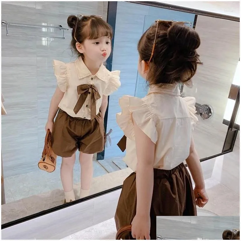 clothing sets summer girls set small flying sleeve shirt bud pants suits baby princess sport tracksuits toddler children 2pcs