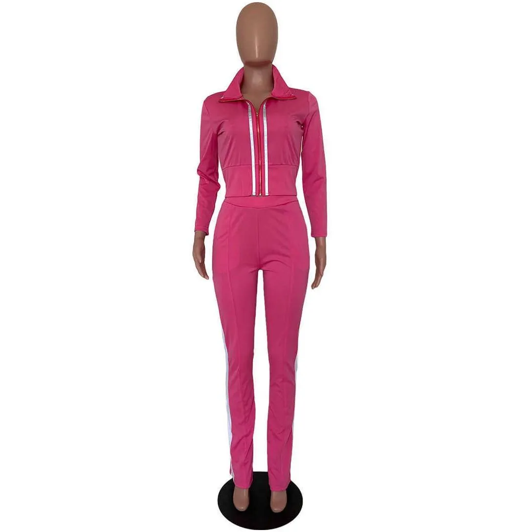 Women`S Tracksuits Womens Two Piece Set Designer Tracksuit Strip Zipper Jacket Long Sleeve Pants Sets 2 Outfits Bodycon Sports Drop D Dhbjk