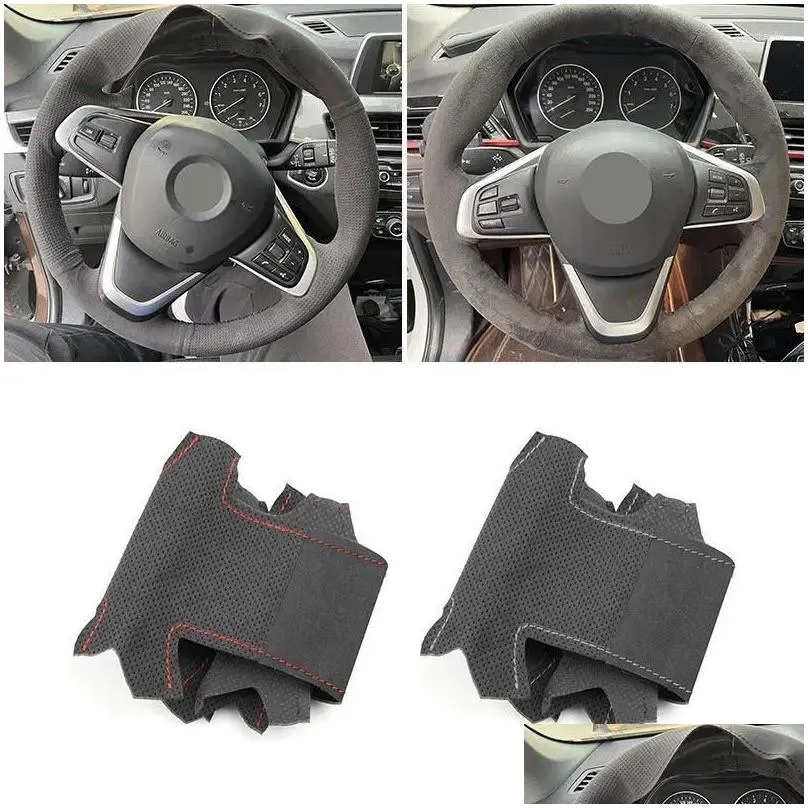 steering wheel covers hand braids cover on car for f45 f46 x1 f48 x2 f39 2024 diy hand-stitched suede leather trim accessories