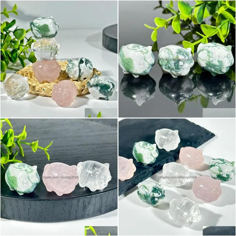 arts and crafts natural crystal stone ornaments carved animalia pig reiki healing quartz mineral tumbled gemstones hand home decorat