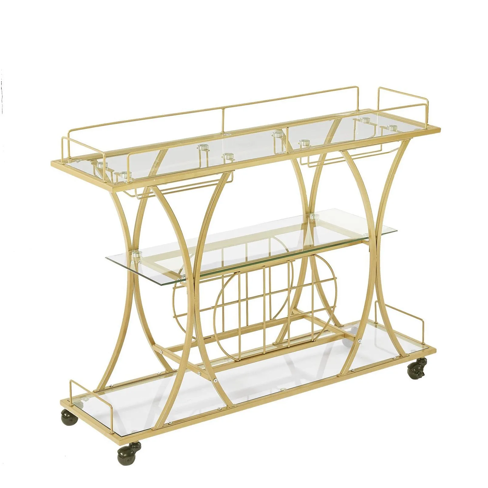 kitchen & dining room cart 3-drawer removable storage rack trolley cart with rolling wheels,gold