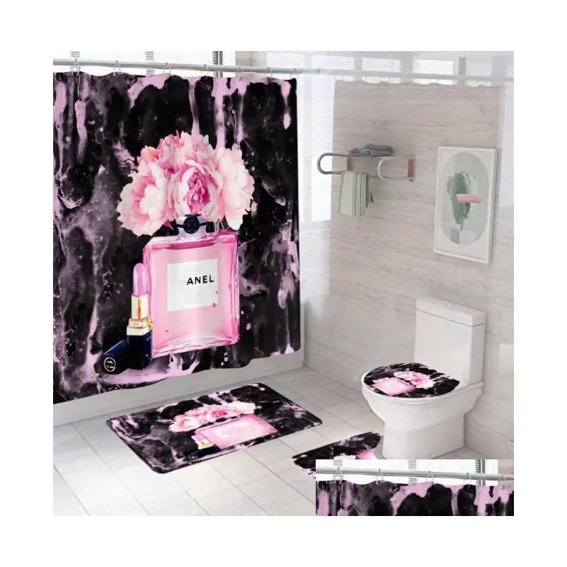 designer shower curtains 4-pieces set home bathroom accessories floor mat bath decoration supplies unisex wholesale