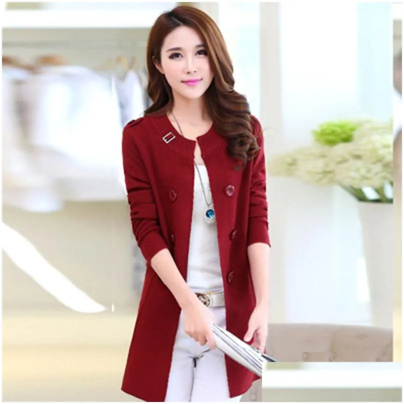 Women`S Sweaters Wholesale- New Fashion Autumn Spring Women Sweater Cardigans Casual Warm Long Female Knitted Coat Cardigan Lady Drop Dhgxk