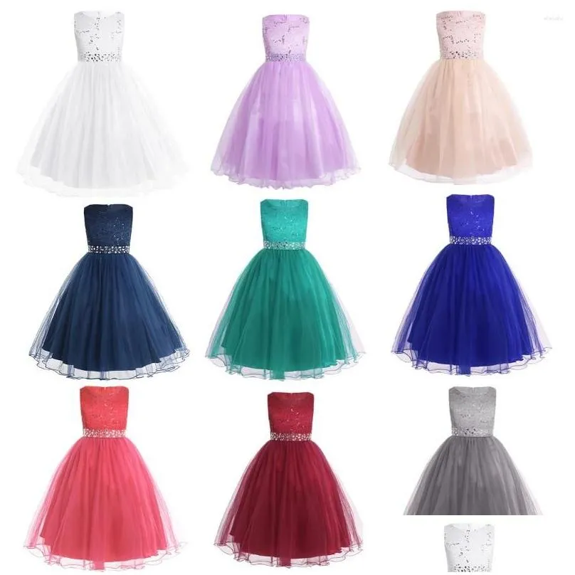 girl dresses teen girls elegant sequined lace mesh flower dress princess pageant wedding bridesmaid birthday party 2-16 years