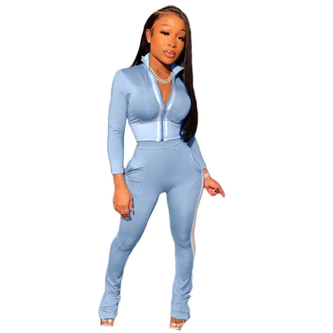 Women`S Tracksuits Womens Two Piece Set Designer Tracksuit Strip Zipper Jacket Long Sleeve Pants Sets 2 Outfits Bodycon Sports Drop D Dhbjk