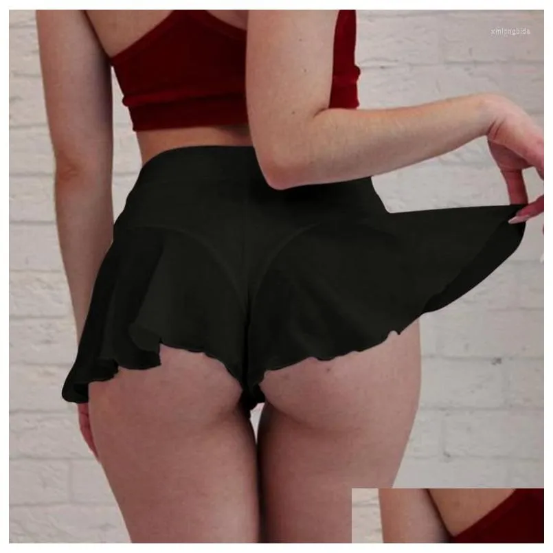 Skirts Womens See-Through Mesh Frilly Skirt Lace Waistband Er Ups Beachwear Solid Color High Waist Miniskirt With G-String Drop Deliv Dh0A5