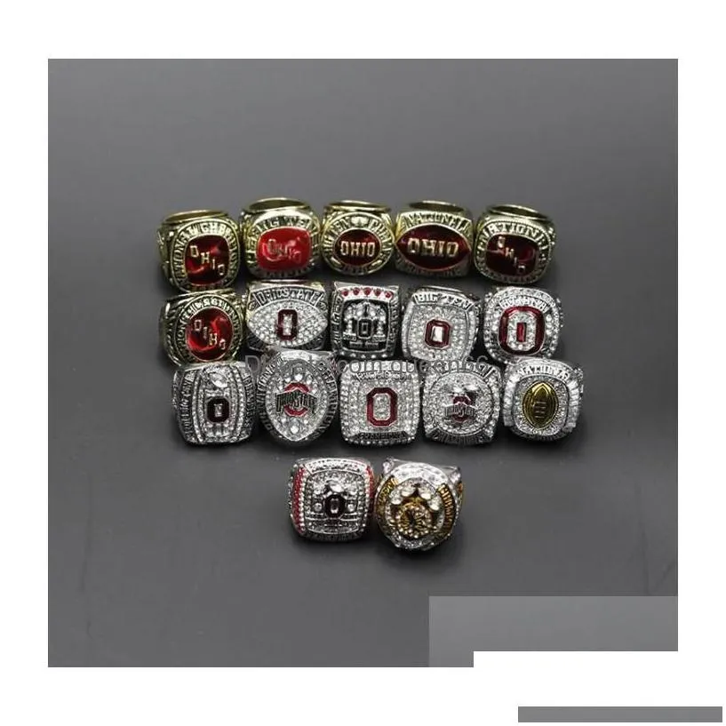 Cluster Rings 17Pcs Ohio State Buckeyes National Champion Championship Ring Set Solid Men Fan Brithday Gift Wholesale Drop Delivery J Dhd7H