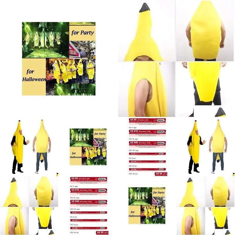 Theme Costume Adt Uni Funny Banana Suit Yellow Light Halloween Fruit Fancy Party Festival Dance Dress 230310 Drop Delivery Dhs9B