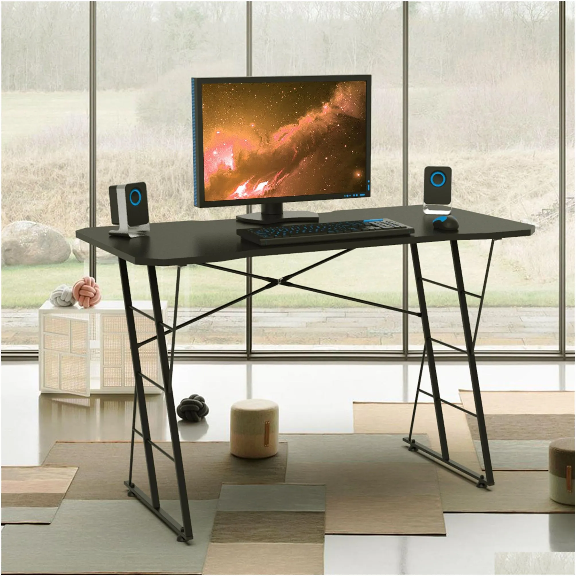 ergonomic gaming computer desk furniture home office desk, portable folding table writing study desks modern simple pc for small spaces