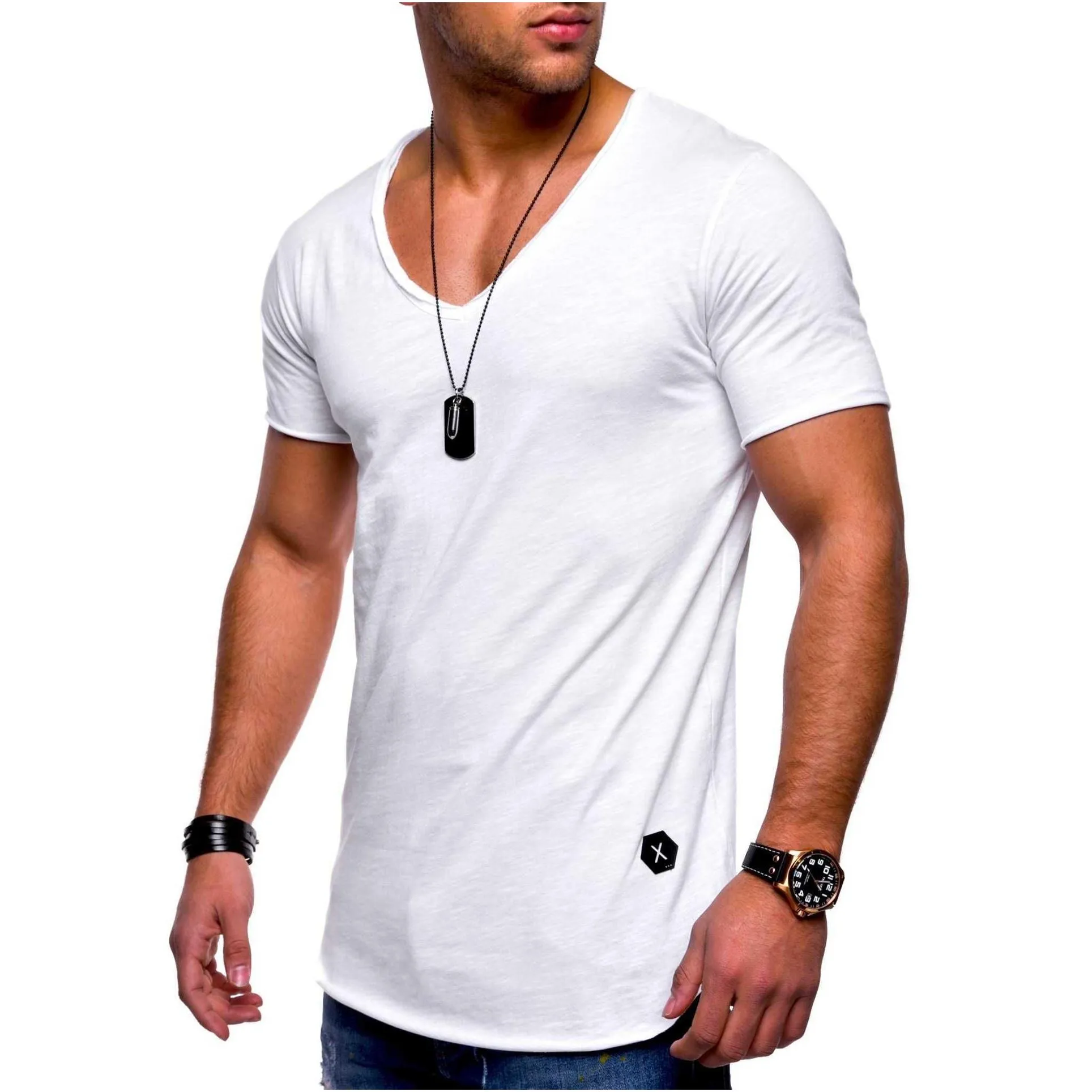 Men`S T-Shirts Summer Mens T Shirt Top Short Sleeve V Neck Slim Fit Muscle T-Shirt Men Gray White Black Tshirt Casual Tee Homme 3Xl Dr Dhvng