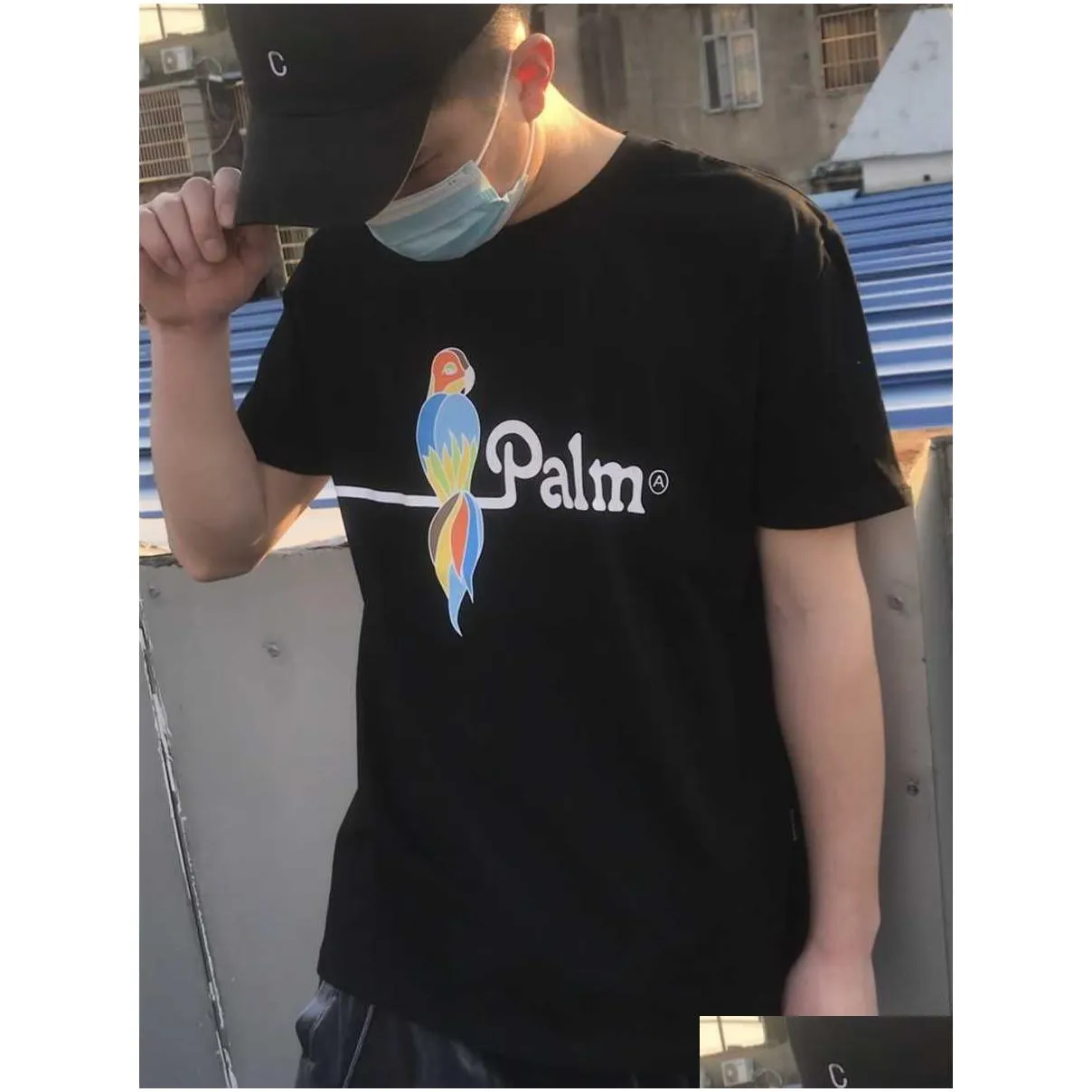 designer fashion clothing tees tshirt palms parrot letter printed round neck short sleeve loose casual men`s women`s t-shirt fashion luxury casual tops for sale
