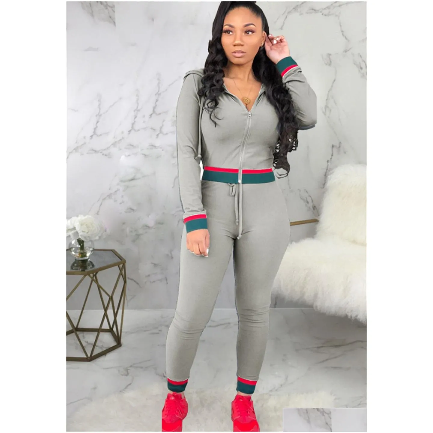 Women`S Tracksuits Womens Active Tracksuits Fashion Flowers Pattern With Stripe Outfits Spring Autumn Jacket Leggings For Wholesale T Dhhbm