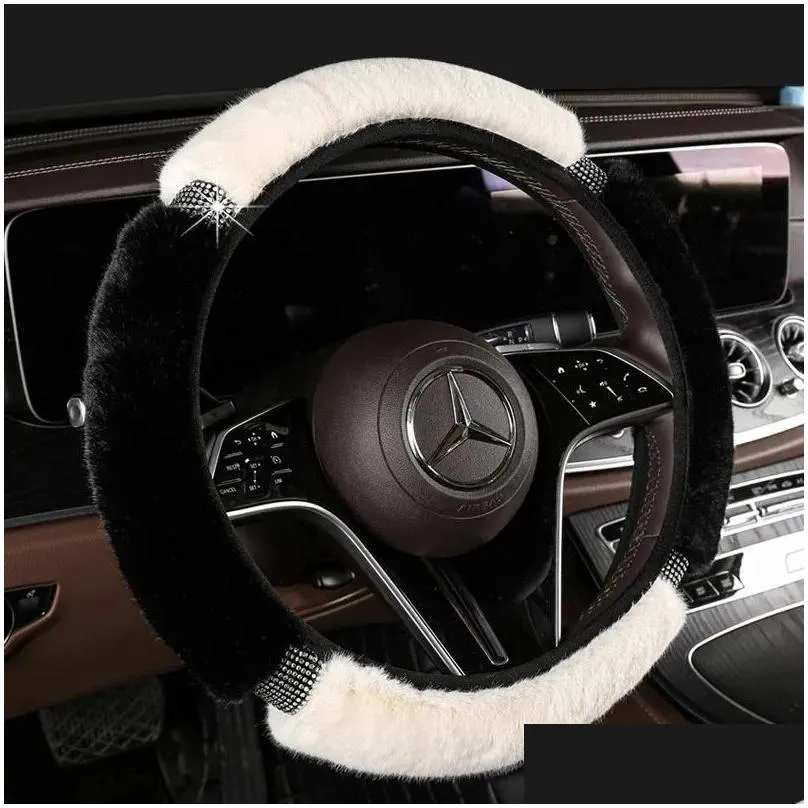 steering wheel covers winter plush car cover with short diamond inlay and no inner ring anti slip handle fit all