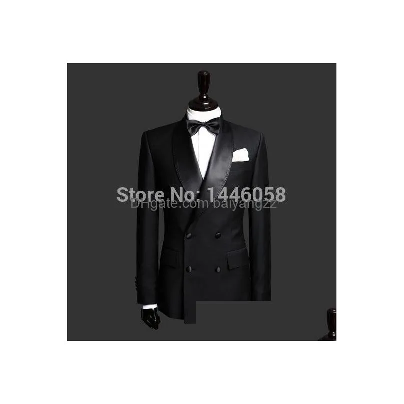 wholesale- selling 2017 groomsmen black double breasted groom suit mens wedding suits tuxedos for men bridegroom jacketaddpantaddtie