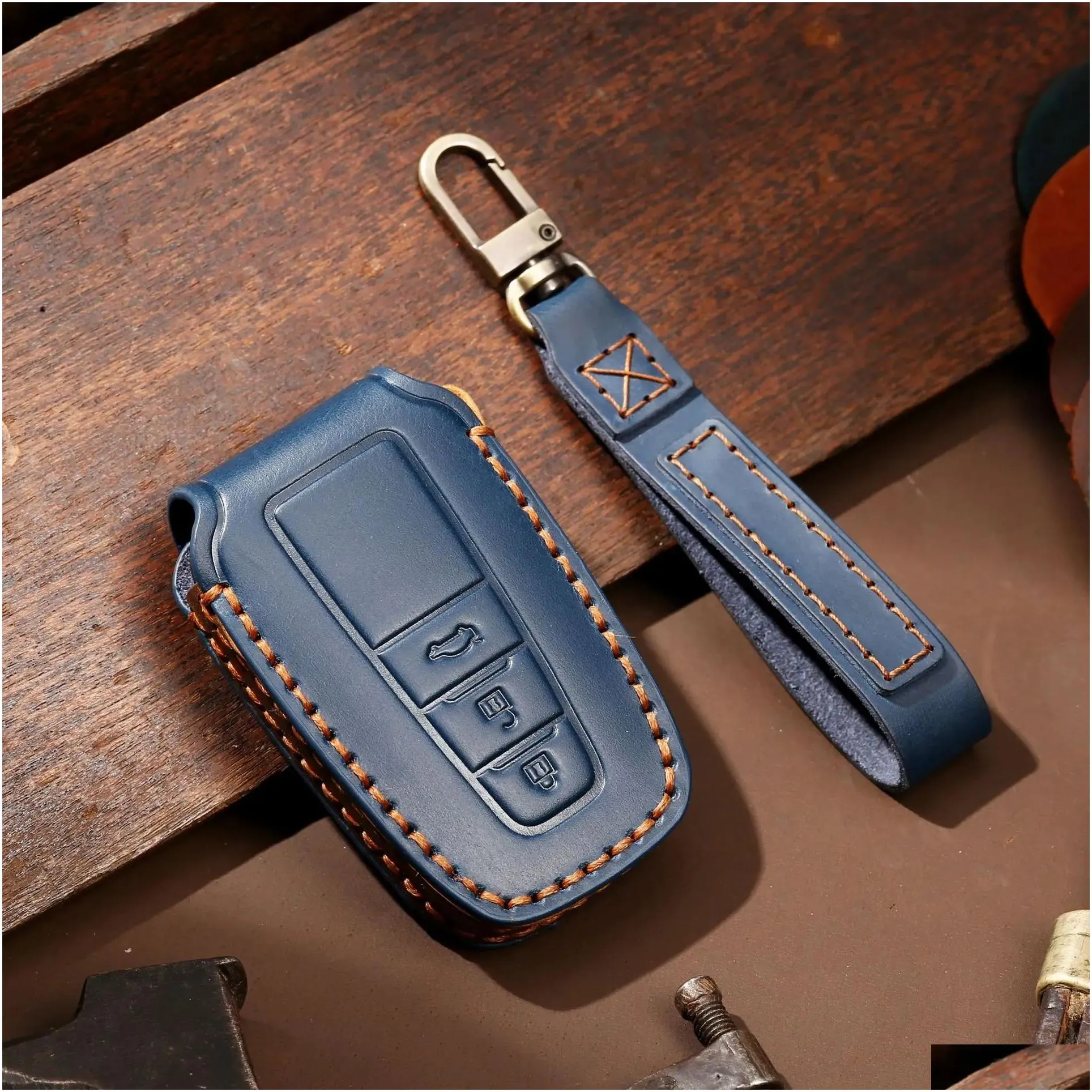 leather car key case cover case fob protector accessories for  carola vios camry corolla keychain holder keyring shell bag