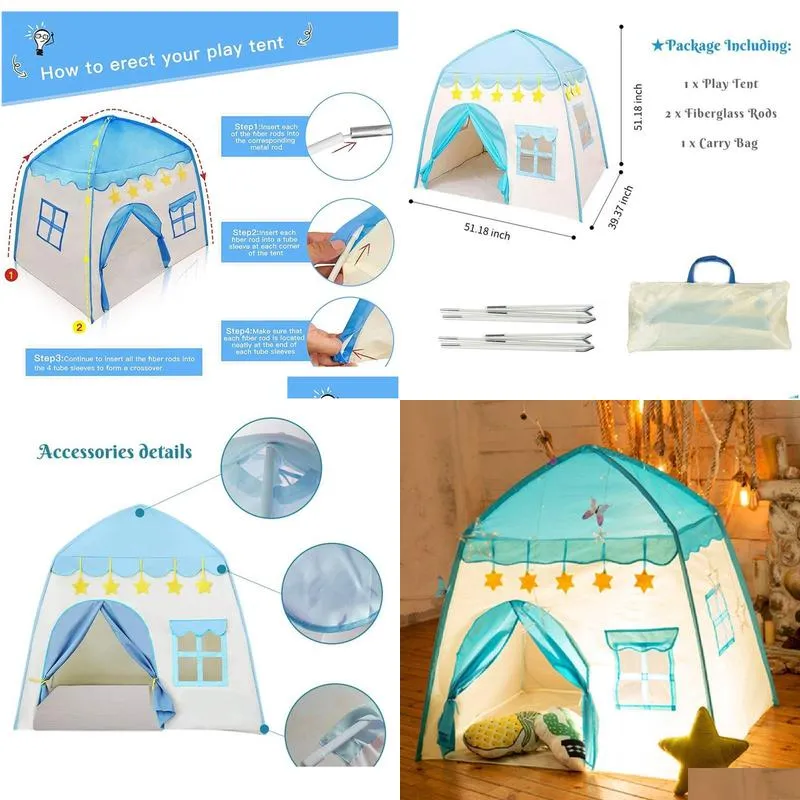 kids play tent princess playhouse pink castle play tent - blue