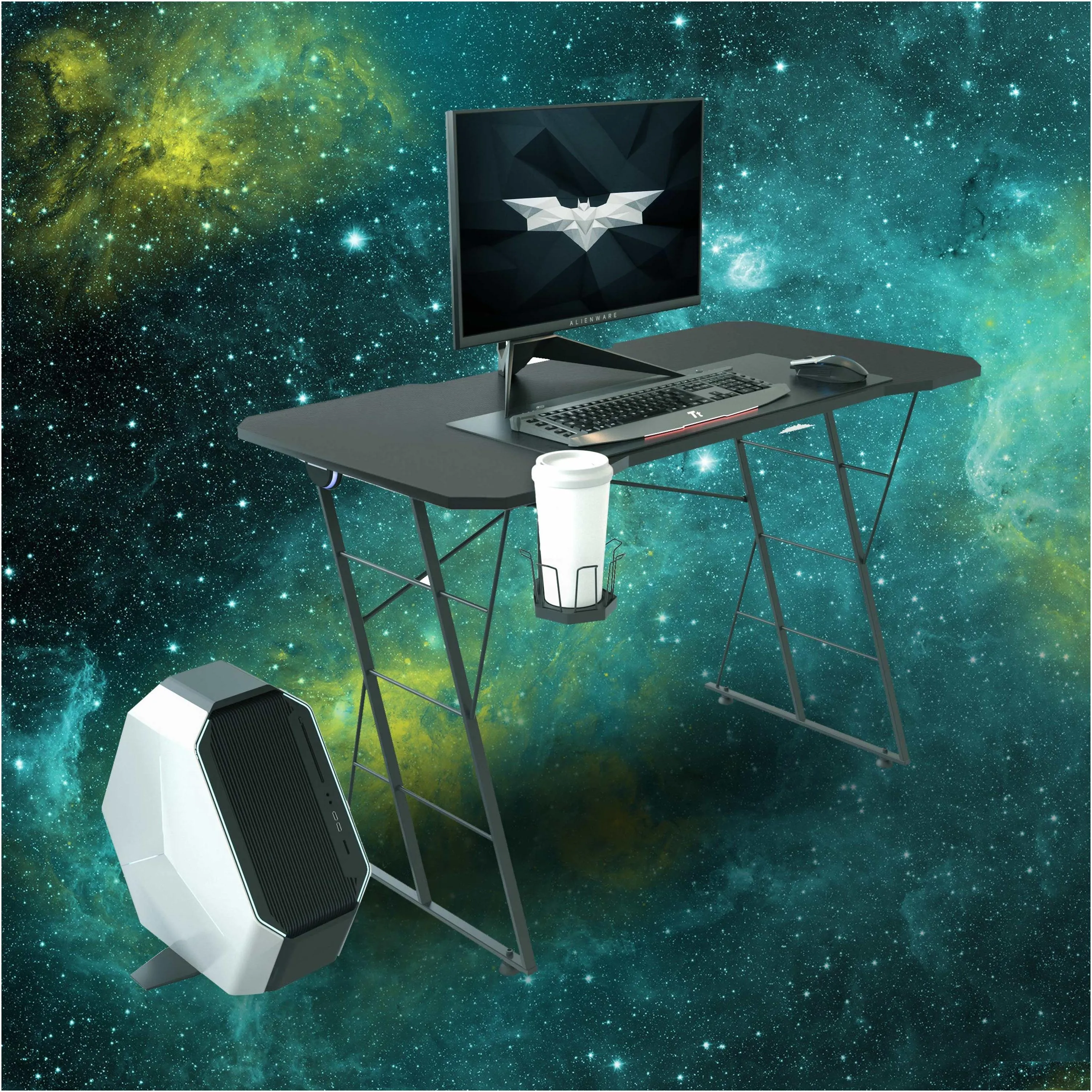DHgate Modern Ergonomic Gaming Desk Small Home Office Computer Desk Portable Folding Table Writing Study Desk PC Laptop Desk for Small Spaces Home Garden