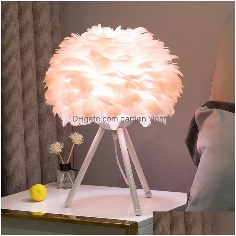 table lamps feather bedroom table lamp modern bedside lamp living room coffee shop wedding christmas decoration romantic goose feather lamp