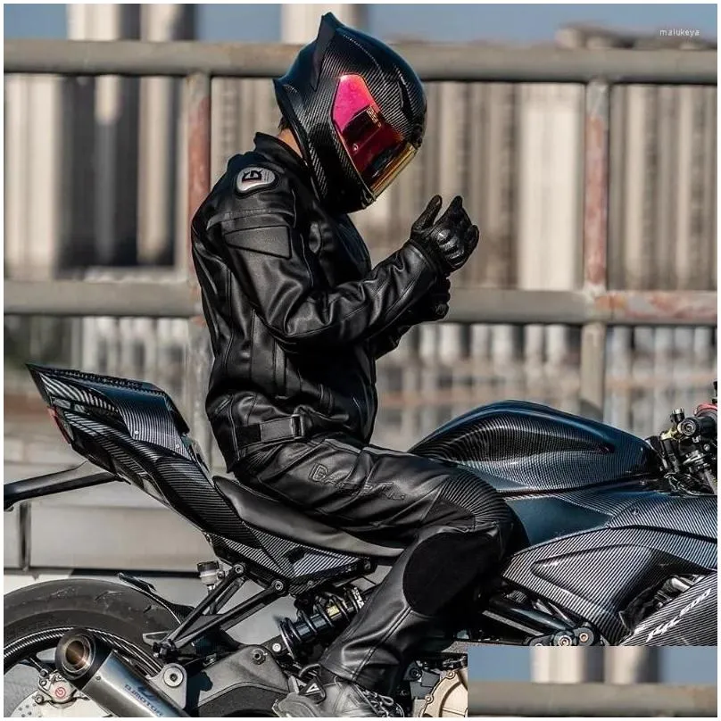 motorcycle apparel riding suit winter anti drop pants knight windproof men`s women`s leather jacket set