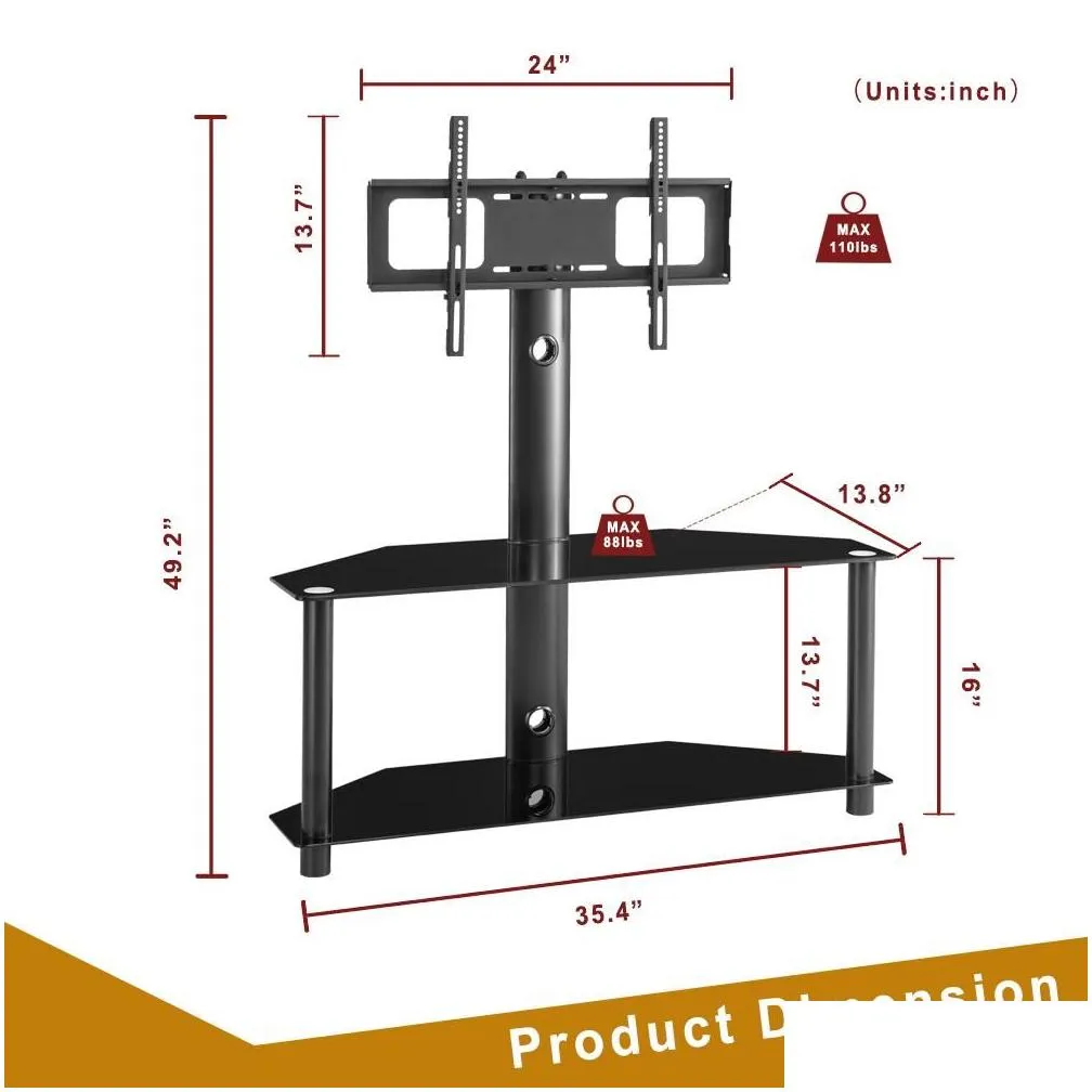 us stock height and angle adjustable multi-function tempered glass metal frame floor tv stand lcd tv bracket plasma tv bracket