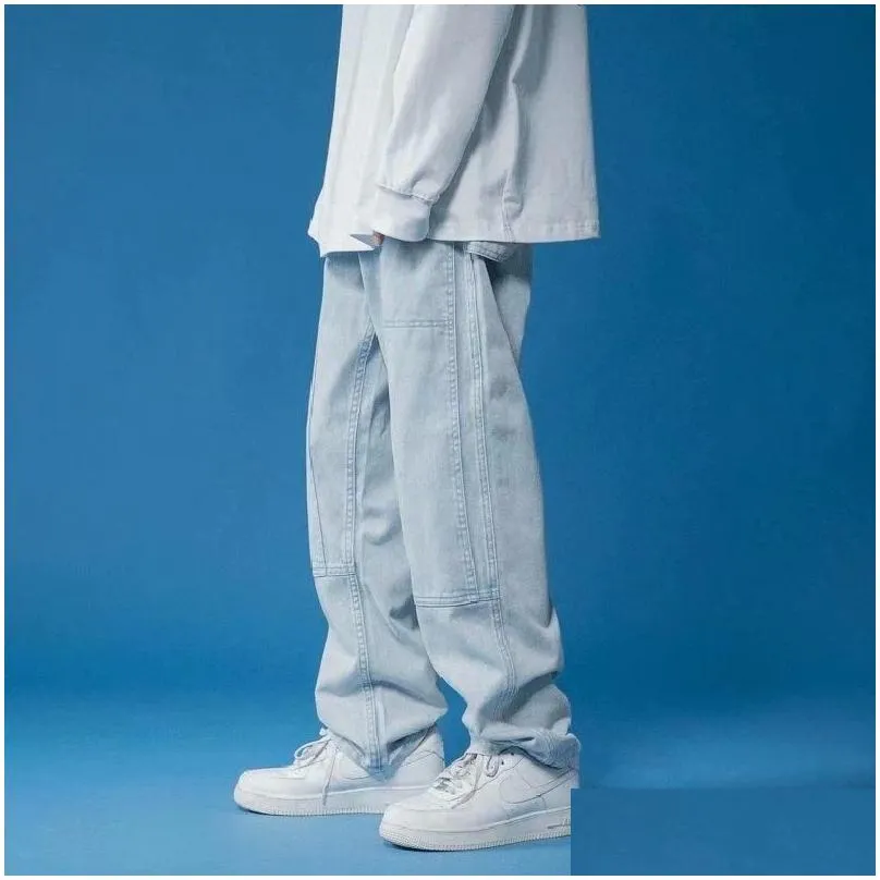 Men`S Jeans Mens Jeans Street Dance Hip Hop Men Clothing Loose Straight Pink Blue Black Fashion Casual Baggy Denim Cargo Pants Trouse Dhbb7