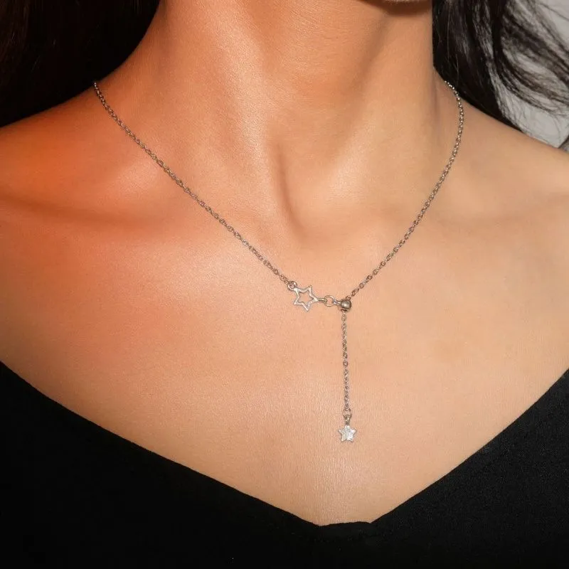 Sweet Cool Girl Y2K Star Zircon Pendant Necklace for Women vintage handmade Luxury Punk Heart Clavicle Chain Fashion Jewelry Party Gift