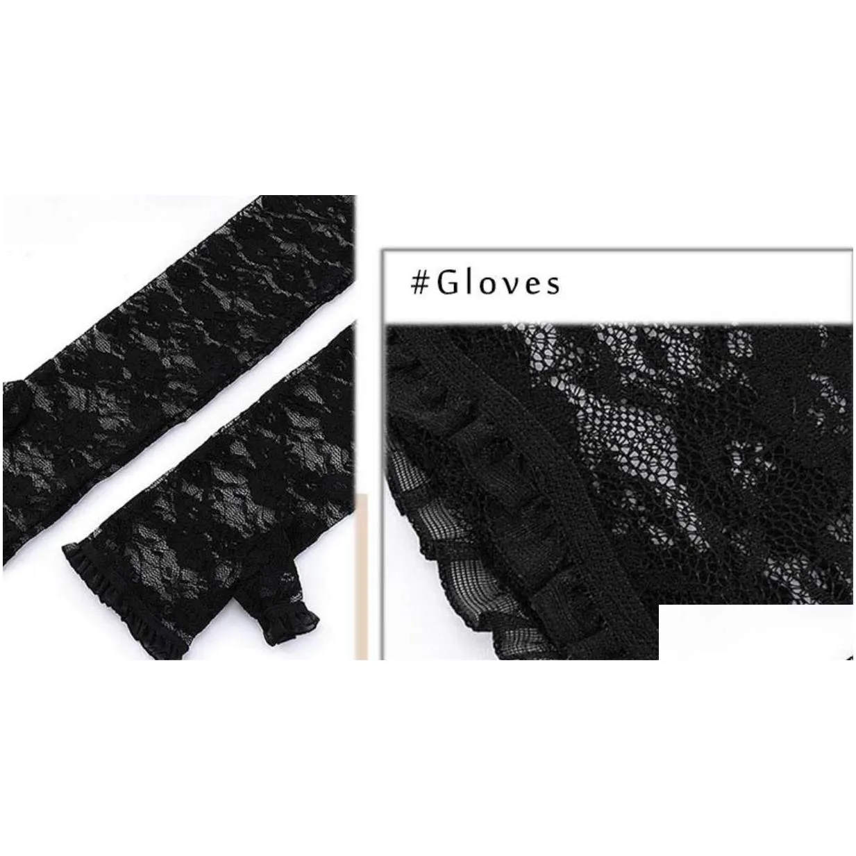 Costume Accessories 20S Lace Fingerless Long Gloves Costume Accessories Black Floral Opera Party 1920S Flapper Glove For Women Girls R Dhups