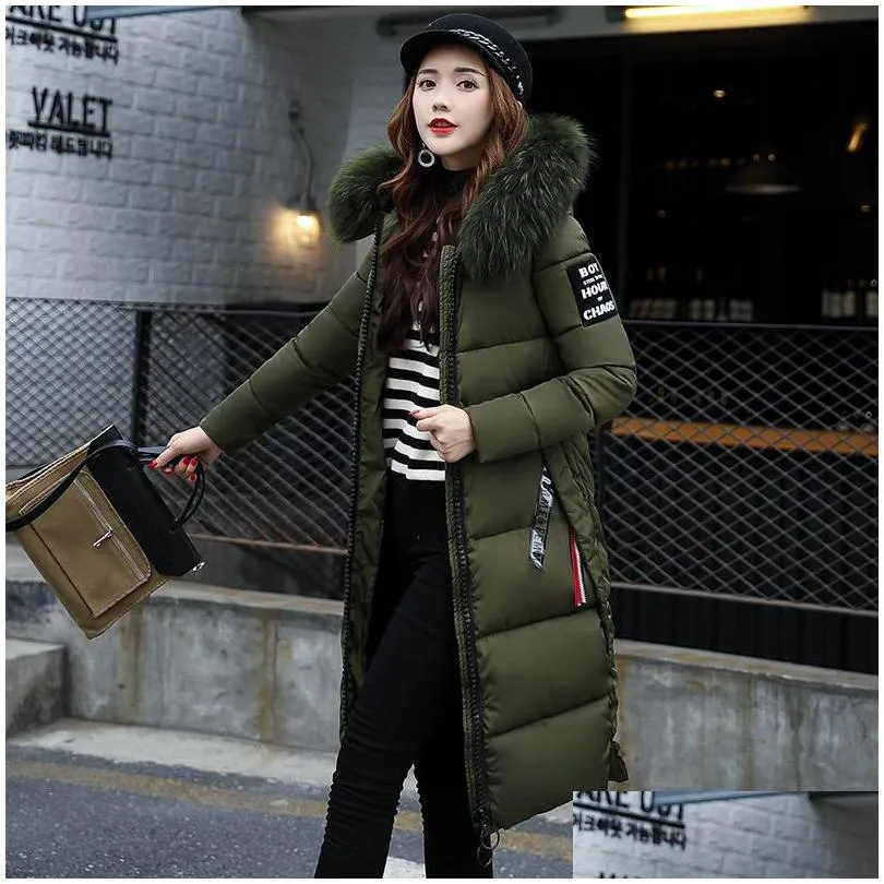 Women`S Down & Parkas Anbenser Winter Jacket Women Long Parka Fur Collar Casual Slim Woman Coats And Puffer Padded Outwear Coat Plus S Dhzbu