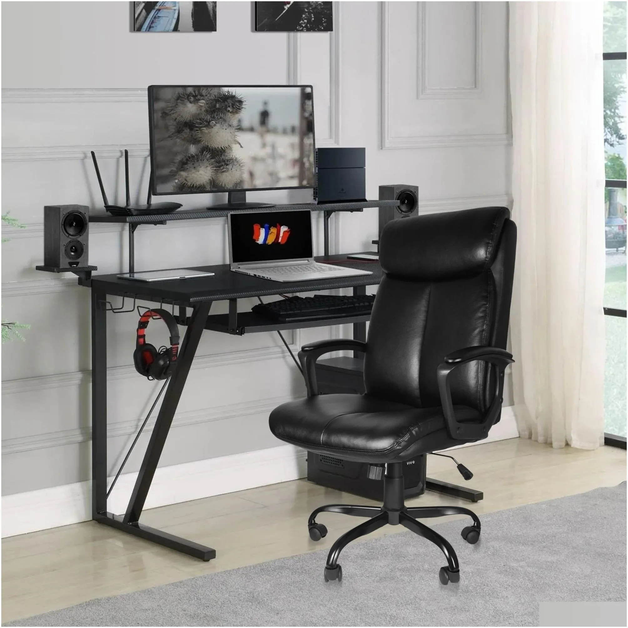 office desk chair with high quality pu leather, adjustable height/tilt, 360-degree swivel, 300lbs , black