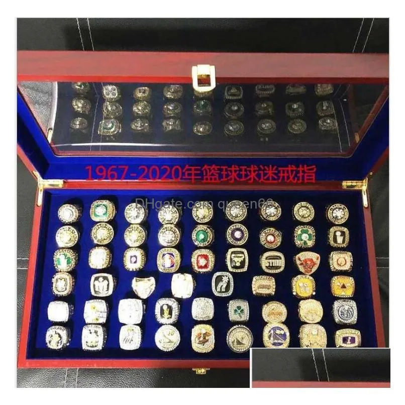 Solitaire Ring 55Pcs 1967 To 2023 Basketball Team Champions Championship Ring Set With Wooden Box Souvenir Men Women Boy Fan Brithday Dhiks