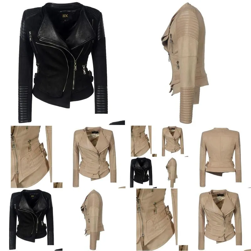 women motocycle racing clothing lapel zipper jacket deerskin velvet coat slim pu leather biker jacket