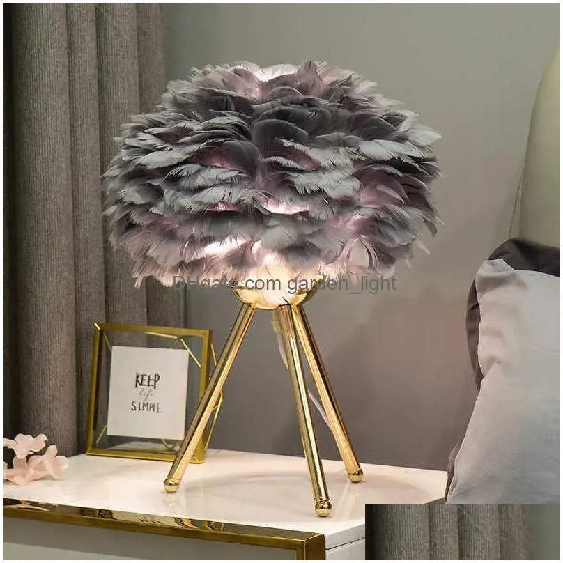 table lamps feather bedroom table lamp modern bedside lamp living room coffee shop wedding christmas decoration romantic goose feather lamp