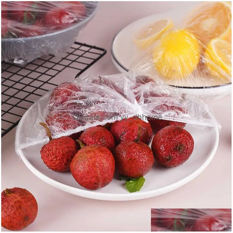  100pcs disposable food cover plastic elastic wrap for fruit vegetable refrigerator -keeping cover kitchen organizer bags