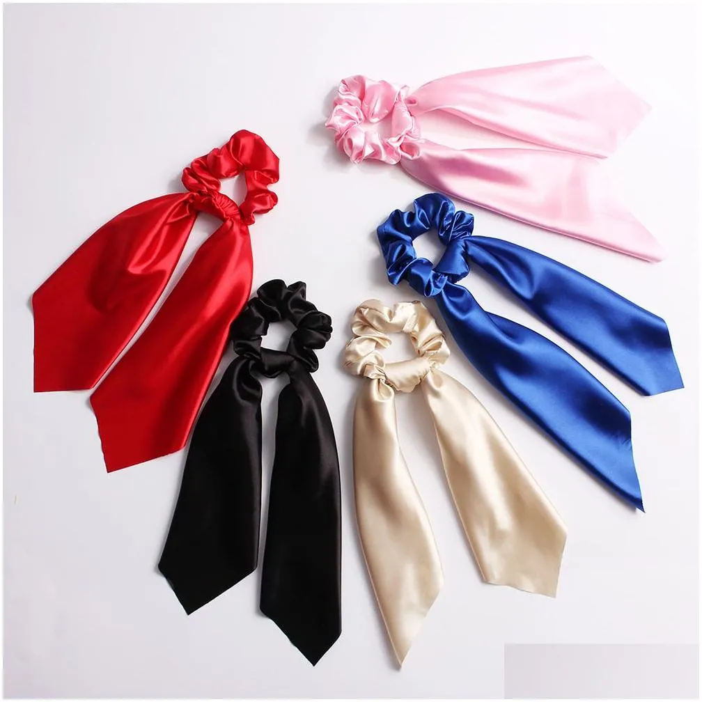 streamers elastic scrunchie hair bands women solid color hairs rings bow hair accessories daily headwear hair ribbon