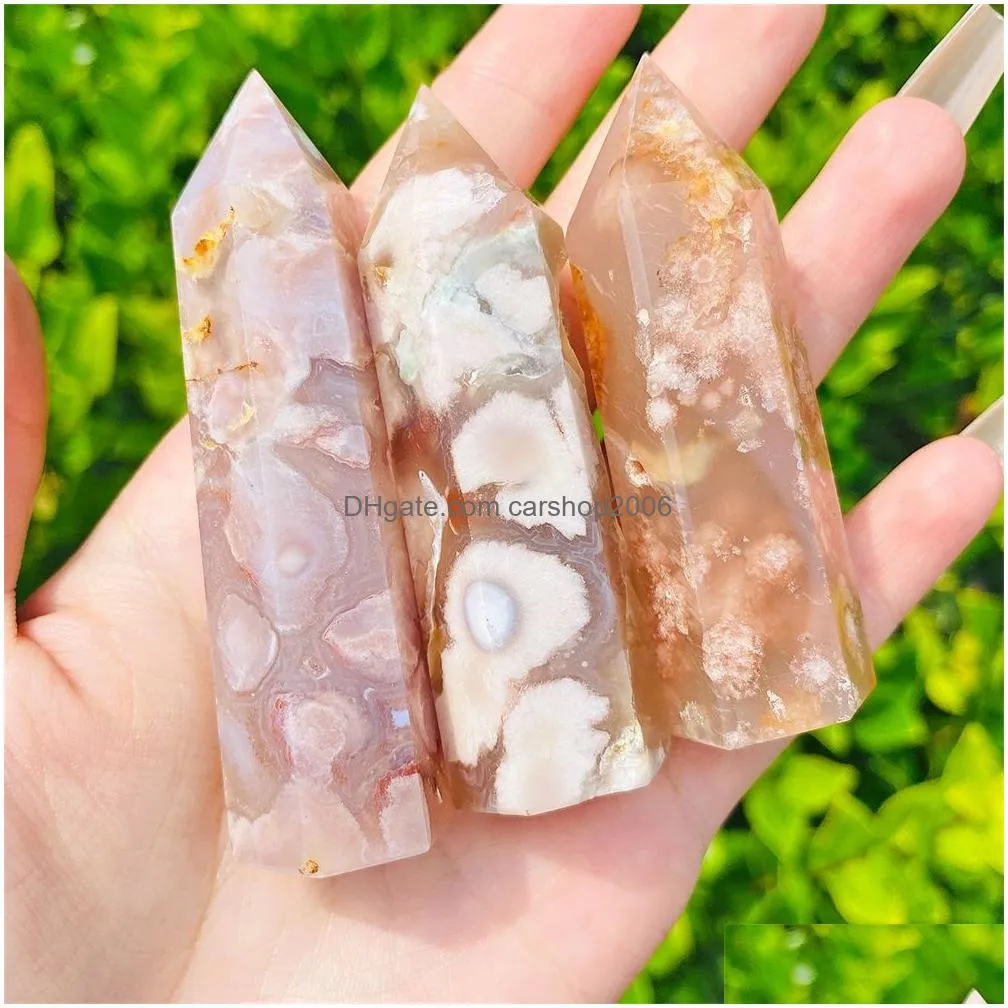 arts and crafts arts gifts home garden natural cherry blossom agate point wand tower obelisk healing crystal decoration minerals