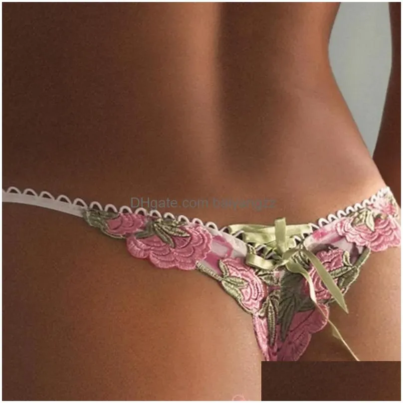 womens panties embroidery luxury low waist mesh hollow out thong lingerie sexy string flower women underwear see through