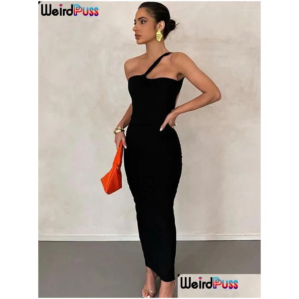 Basic & Casual Dresses Casual Dresses Weird Puss Hollow Y Women Elegant Dress Cross Ruched Chic Design Sleeveless Skinny Stylish Body Dhkqi