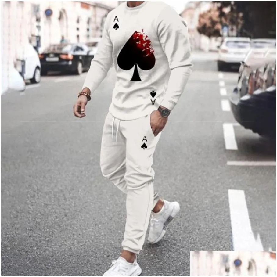 Men`S Tracksuits Mens Tracksuits Tracksuit Spring Autumn Clothes Outfit 2 Piece Sets Long-Sleeve T-Shirt Casual Outdoor Street Style Dhuhp