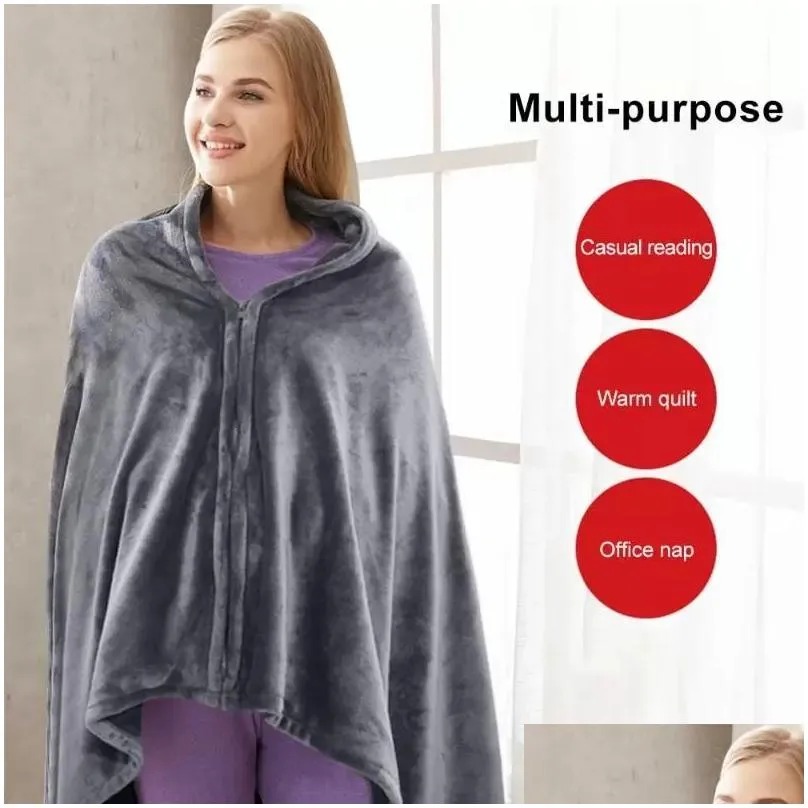 other health care items heated shawl usb electric blanket heating warm coral fleece plush 3-speed adjust temperature winter large zipper