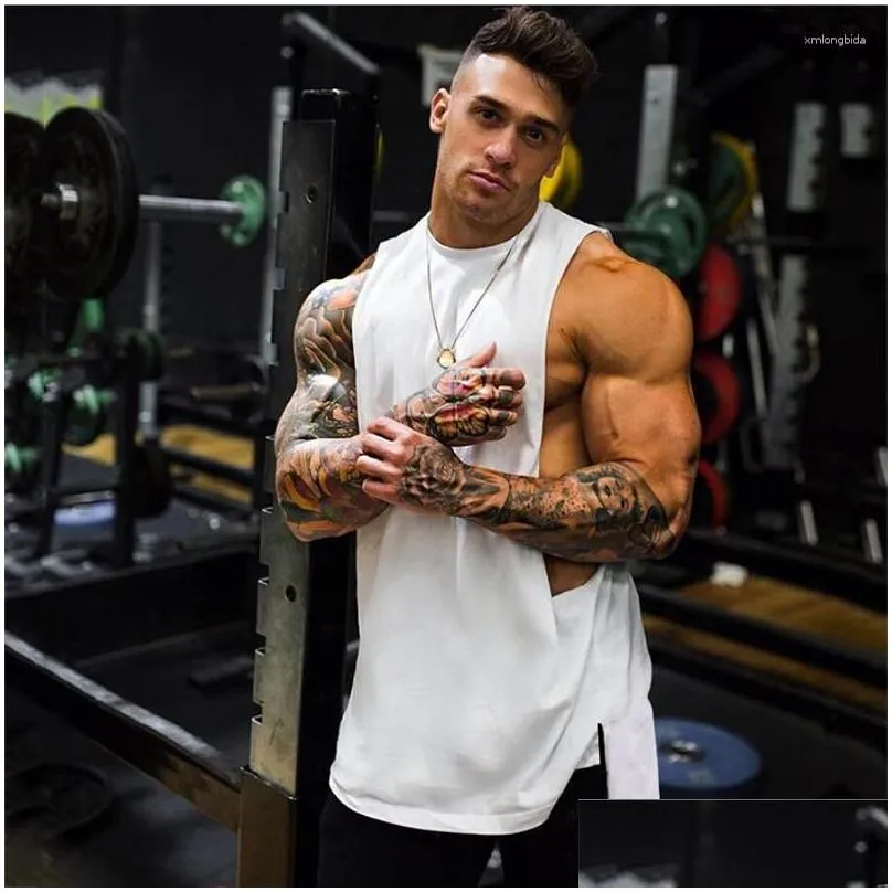 Men`S Tank Tops Mens Tank Tops Extend Cut Off Sleeveless Shirt Gym Stringer Top Cotton Hip Hop Muscle Tees Bodybuilding Vest Fitness Dhsty